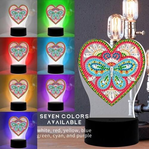 DIY LED Diamond Painting 7 Colors Love Night Light Handmade Diamond Embroidery Cross Stitch Special Shape Rhinestones Home Decor