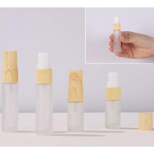 30pcs 5ml 10ml Frosted Glass Perfume Spray Bottles Not Real Wood Lid Empty Toner Mist Spray Container Refillable Travel Bottle