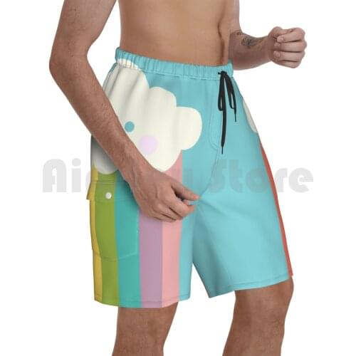 Proud Rainbow Cloud Beach Shorts Men Beach Pants Swimwear Rainbow Pride Proud Minimalist Minimal Pop Art Blue