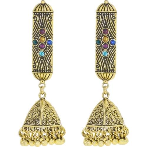Indian Jhumka Earrings for Women Hippie Classic Style Gold Metal Geometric Drop Earring Bohemian Egypt Afghan Gypsy Jewelry Gift