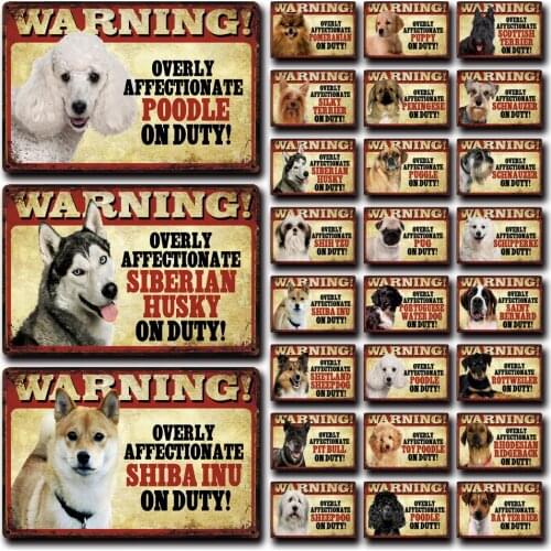 [ Kelly66 ] Pets Dog Warning Husky Poodle Puppy Pug Metal Sign Tin Poster Home Decor Bar Wall Art Painting 20*30 CM Size Dy94