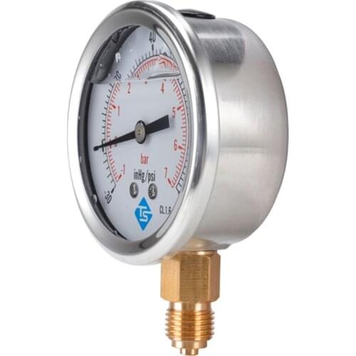 Compound Pressure Vacuum Gauge Glycerine Filled -1/10Bar & -30*Hg 1/4 BSP Bottom B85C