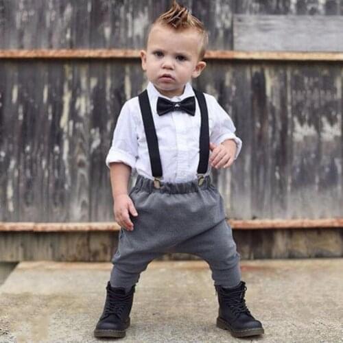Newborn Infant Baby Boys Clothes Set Long Sleeve Bow-tie Gentleman Shirts Tops +Suspender Pants Outfit Party Baby Clothing