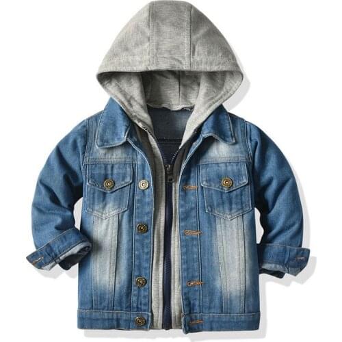 Korean 2021 Autumn 8T Kids Cotton Outerwear Hooded Denim Coat Unisex Baby Boys Girls Zipper Long-sleeved Childrens Jacket M130