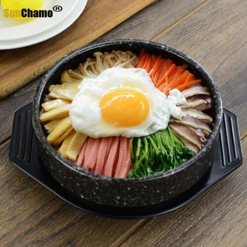 Maifan Stone Pattern Korean Stone Pot Fish Stone Pot Bibimbap Special Ceramic Casserole To Send Tray Baking Pot Kitchen Supplies