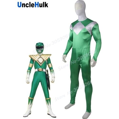Mighty Morphin Rangers Green Soldier Zentai Suit Halloween Cosplay Costume - Satin Fabric | UncleHulk