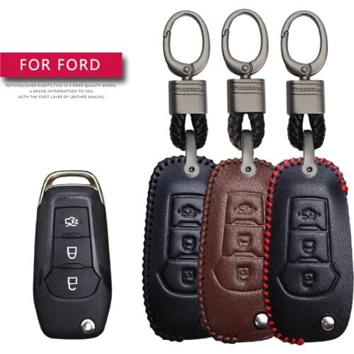 Leather key Case Car Key Cover For Ford Ranger Accessories Fusion Fiesta Mondeo Mk4 Escort Everest Car Keychain Key Cover Cap
