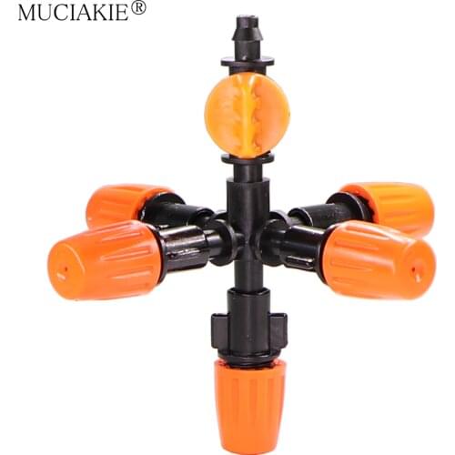 MUCIAKIE 1PC Orange 5 Outlet Adjustable Atomizing Sprinklers Hanging Cross Misting Nozzle Garden Watering Irrigation Spray Kit