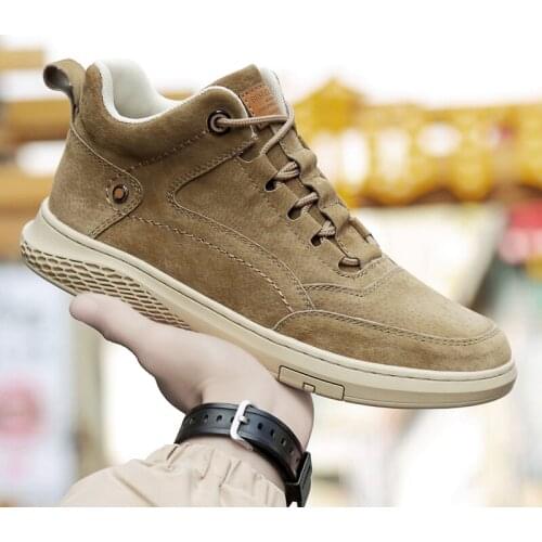 Vintage Men Boots Suede Leather Western Ankle Boots Men Waterproof Winter Work Boots Casual Shoes Sneakers Cowboy Botas