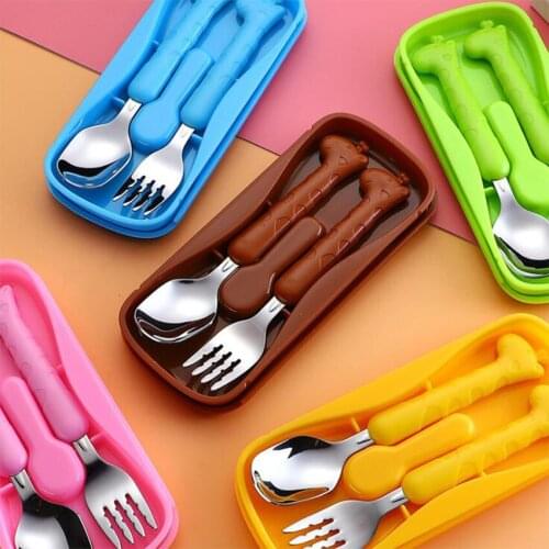 Kids Cutlery Set Stainless Steel Cartoon Kid Spoon Fork Set Portable Reusable Kids School Bento Cutlery Set Tableware Container