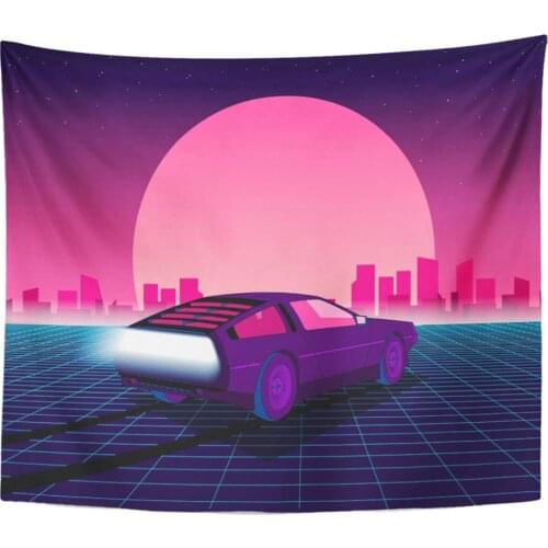Wall Hanging Retro Future 80S Sci Fi Supercar Futuristic Car Synth in 1980S Suitable for Any 50"x 60" Tapestry Home Decor Art