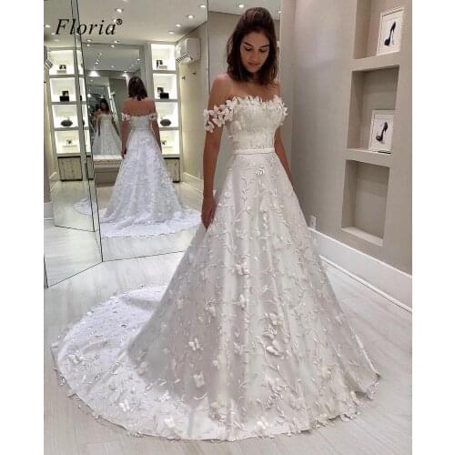 Turkish White Wedding Dresses 2020 A-Line Lace Brides Dresses Off Shoulder Sexy Wedding Gowns Butterfly Pattern Vestido De Novia