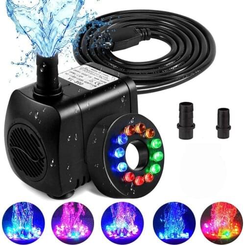 15W 800L/H Submersible Fountain Pump With LED Light For Water Feature, Outdoor Pond, Aquarium Fish Tanks, Home Decor Fountain