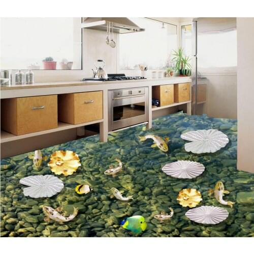 Custom Photo Floor 3D Wallpaper Modern Art Jade Fish In The Water 3D Floor Tiles Non-slip Waterproof Self-adhesive PVC Wallpaper