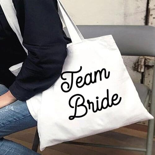 Team Bride Printing Casual Shopping Bag Bride Wedding Gift Canvas Zipper Shoulder Bags Bachelorette Party White Handbag Eco Tote