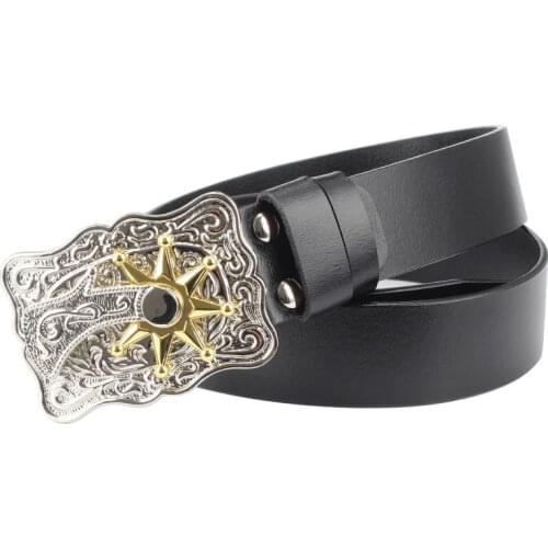 With rotational novel belt buckle Genuine leather belt