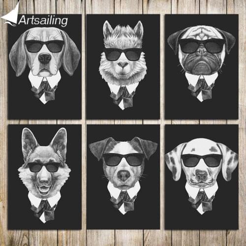Modern black white painting Italy Mafia Fashion Animals Dog Cat poster grey canvas print 1 piece wall art picture room decor