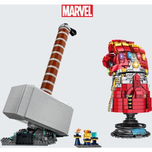 New Marvel Avengers Weapon Toys Thanos Thor Iron Man Infinity Gauntlet Mjolnir Stormbreaker Building Block Brick Kid
