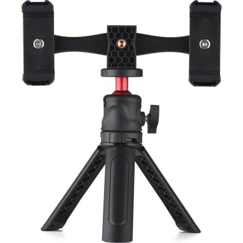 Andoer Multifunctional Smartphone Video Kit Tripod Mount Dual Phone Holders Vlog Live Oline Video Teaching Meeting Streaming