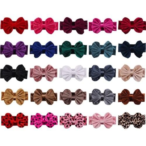 Spring Velvet Big Hair Bows Baby Headband Funky Soft Solid Elastic Hair Bands DIY Hair Accessories For Girls