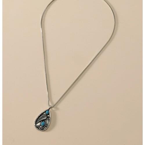 Vintage Leaf Turquoises Stone Water Drop Pendant Necklace Bohemia Jewelry Gift