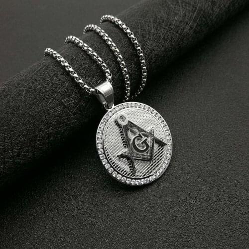 POTCET Neutral Stainless Steel Masonic AG Titanium Pendant Necklace Geometric Fashion Hip Hop Party Jewelry