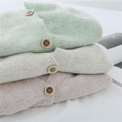 Vintage Solid Color Sweater Cardigan Womens 2021 Autumn Winter Fashion V-neck Loose Knitted Crop Top Streetwear