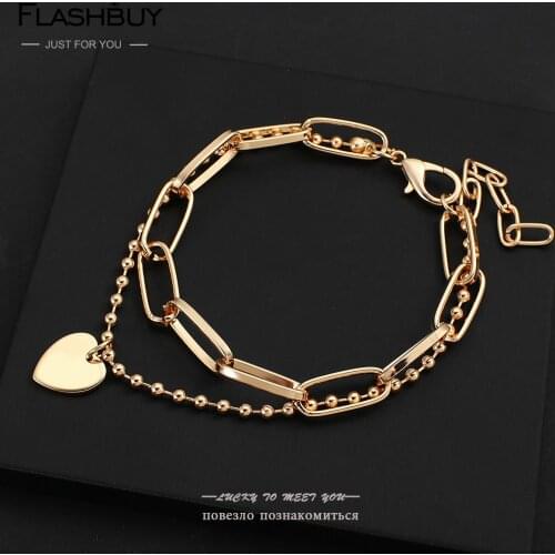 Flashbuy New Trendy Love Heart Chain Charm Bracelets For Women Statement Personality Metal Chic Fashion Jewelry