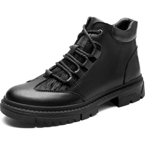 Winter Men Boots Men Business Dress Shoes Leather Boots Brock Glossy Leather Boots Outdoor Non-Slip Boots