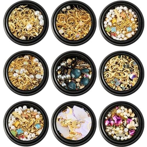1 Box 3D Nail Art Decoration Irregular Beads Mixed Colorful Decals Nail Rhinestones Stones Mixed Size Nail DIY Art Accessories