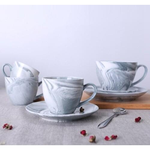 1 Pc Modern Minimalist Marbled Ceramic Coffee Cup Grey Marbled Tea Cup & Saucer Drinkware Gift