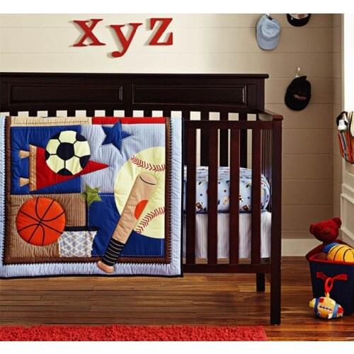Promotion! 6PCS embroideryAppliqued animals Baby Cot Crib Bedding Set Quilt Bumper ,include(bumper+duvet+bed cover)