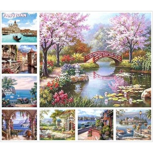 5D Diy Diamond Painting Town Full Square Round Drill Diamond Embroidery Seaside Landscape Cross Stitch Kits Mosaic Home Decor