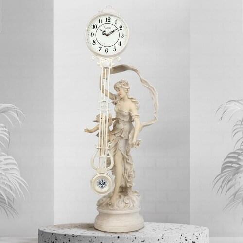 Cherub Maidens Sculptural Mantel Clock Swing Clock Table Modern Quartz Antique Clock 74CM Tall