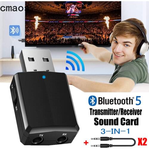 CMAOS USB Bluetooth 5.0 Transmitter Receiver 3 in 1 EDR Adapter Dongle 3.5mm AUX for TV PC Headphones Home Stereo Car HIFI Audio
