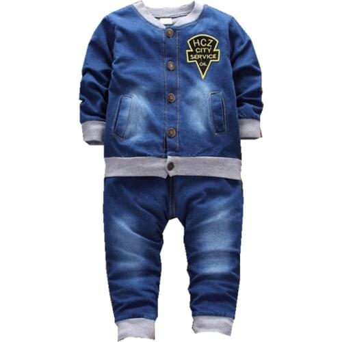 Spring Autumn Children Denim Baby Boys Clothes Letter Jacket Pants 2Pcs/sets Infant Kids New Toddler Casual Clothing Tracksuits