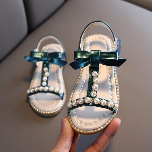 Toddlerkid Summer Shoes for Girls Soft Bottom Beading Sandals 1-6 Years Baby Girls Leather Beach Sandals Princess Dress Shoes