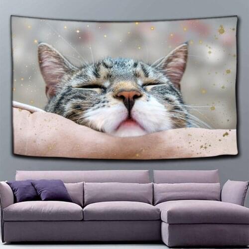 Art Wall Hanging Tapestry Christmas Tree And Cat Christmas Animals New Year Party Decoration Yoga Blanket