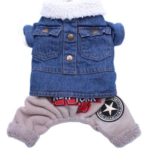 Dog Cat Denim Hoodie Jumpsuit Jean Pet Puppy Coat Jacket Winter Dogs Warm Clothes 6 sizes