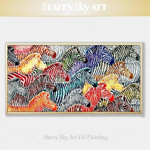 Colorful Wall Art Hand-painted Modern Abstract Horses Oil Painting on Canvas Running Horse Zebras Oil Painting for Living Room