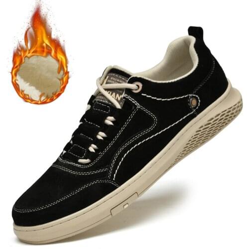 Sneakers Men Casual Shoes Suede Leather Shoes mens Designer solid Classic Fashion Male Lace up Flats Winter Warm Shoe