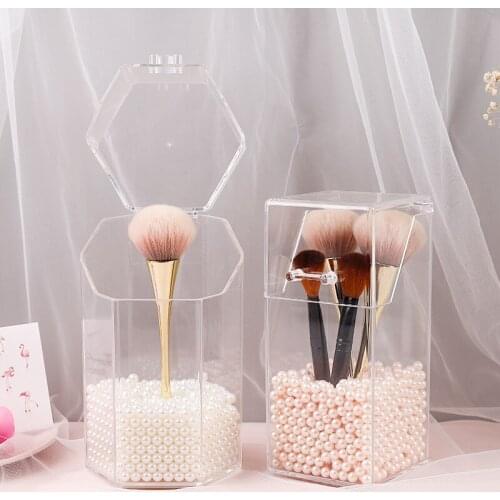 Square pearl cosmetic box transparent flip cover dustproof tube acrylic eyebrow pencil storage box