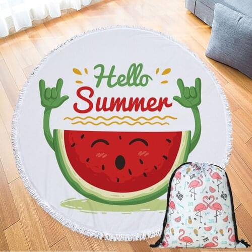 Watermelon 150cm Summer Round Beach Towel Microfiber Cartoon Bath Shower Towels With Drawstring Storage Bag Yoga Mat Sofa Cover
