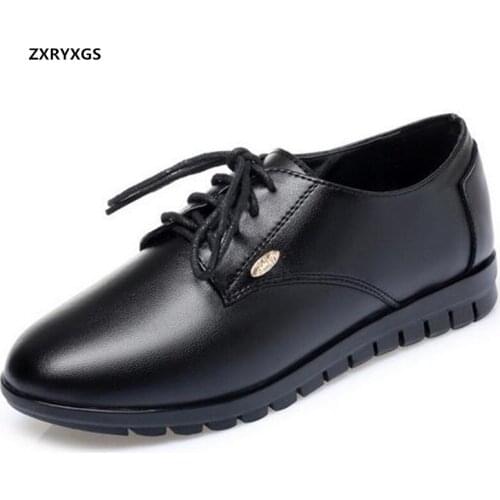 Best Sale 2020 New Autumn Top Soft Cowhide Comfortable Women Shoes Flat Shoes Large Size Black Casual Shoes Winter Warm Shoes