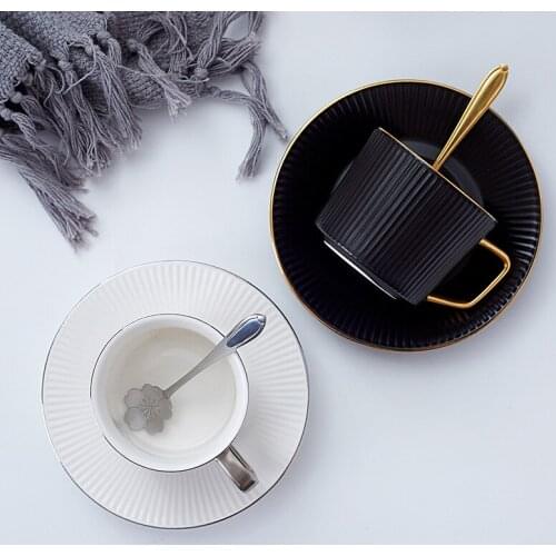 Fashion creative couple coffee cup gift gold handle mug striped ceramic cup dish ceramic mug tea mug travel mug coffee