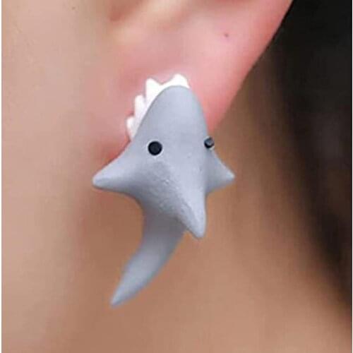 Trendy Alloy Polymer Clay Tyrannosaurus Shark Stud Earrings Women Girl Temperament All-match Bijoux SpecialCute AnimalEarJewelry