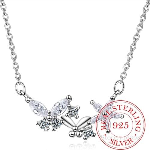 Fashion Jewelry 925 Sterling Silver Crystal Butterfly Flower Necklace &Pendant For Women Wedding Party Jewelry Gift Collier