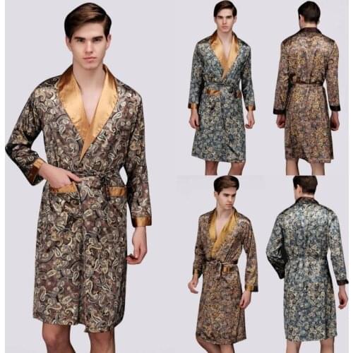 Men Summer Sleepwear Silk Satin Pyjamas Kimono Nightgown Bathrobe Plus Size New