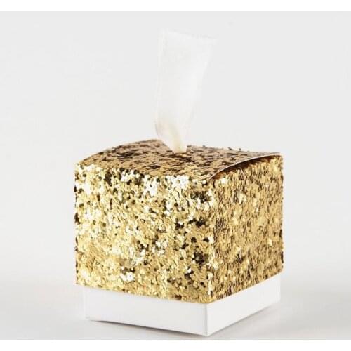 New Wedding Party Favors And Gifts Candy Box "All That Glitters" Gold Glitter Favor Box For Guest