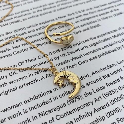 WTLTC New Creative Moon Star Pendant Necklaces 925 Sterling Sliver Crescent Face Necklace French Retro Dangling Chokers Jewelry